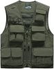 Mens 3 Solid Color Plaid Vests Zip Placket Waterproof Coats - GREEN-M