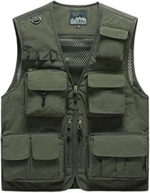Mens 3 Solid Color Plaid Vests Zip Placket Waterproof Coats - GREEN-M
