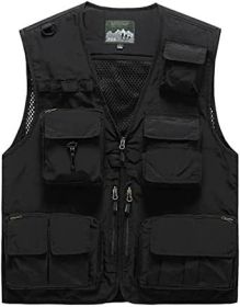 Mens 3 Solid Color Plaid Vests Zip Placket Waterproof Coats - BLACK-M