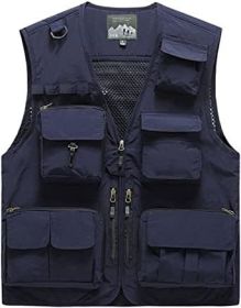 Mens 3 Solid Color Plaid Vests Zip Placket Waterproof Coats - BLUE-M