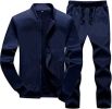 Men's Sports and Leisure Two-pieces Suits Loose Outfits Round Neckline Sweaters and Pants Sets - NAVY-4XL
