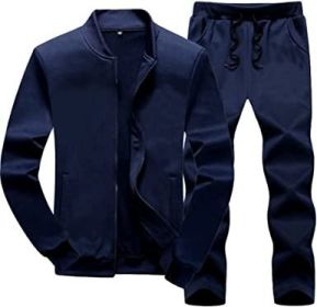 Men's Sports and Leisure Two-pieces Suits Loose Outfits Round Neckline Sweaters and Pants Sets - NAVY-4XL