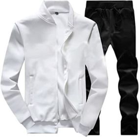 Men's Sports and Leisure Two-pieces Suits Loose Outfits Round Neckline Sweaters and Pants Sets - WHITE-3XL