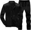 Men's Sports and Leisure Two-pieces Suits Loose Outfits Round Neckline Sweaters and Pants Sets - BLACK-S