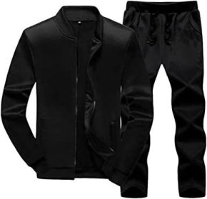 Men's Sports and Leisure Two-pieces Suits Loose Outfits Round Neckline Sweaters and Pants Sets - BLACK-S