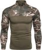 Men's Casual Camouflage T-Shirts Splicing Craft Slim Fit Shirts Zipper Neckline Long Sleeve T-Shirts - Green-XXL