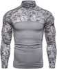 Men's Casual Camouflage T-Shirts Splicing Craft Slim Fit Shirts Zipper Neckline Long Sleeve T-Shirts - Gray-L