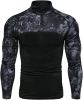 Men's Casual Camouflage T-Shirts Splicing Craft Slim Fit Shirts Zipper Neckline Long Sleeve T-Shirts - Black-L