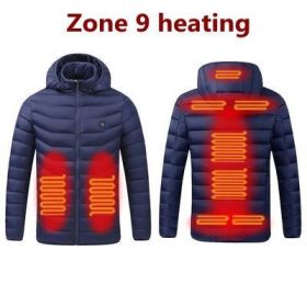 Men 9 Areas Heated Jacket USB Winter Outdoor Electric Heating Jackets Warm Sprots Thermal Coat Clothing Heatable Cotton jacket - M - 9 Areas heated Bl