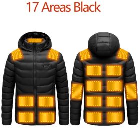 Men 9 Areas Heated Jacket USB Winter Outdoor Electric Heating Jackets Warm Sprots Thermal Coat Clothing Heatable Cotton jacket - 5XL - 17 heated Black