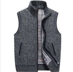 Men's Full-Zip Knitted Cardigan Sweaters Vest Jacket with Pockets - Black - L