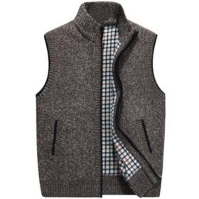 Men's Full-Zip Knitted Cardigan Sweaters Vest Jacket with Pockets - Brown - XS