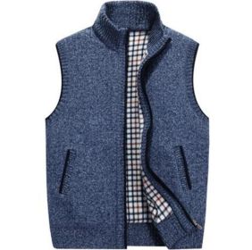 Men's Full-Zip Knitted Cardigan Sweaters Vest Jacket with Pockets - Blue - XL
