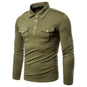 Men Polo Shirts Long Sleeve Slim Fit Breathable Shirts With Pockets - Army Green - L