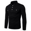 Men Polo Shirts Long Sleeve Slim Fit Breathable Shirts With Pockets - Black - S