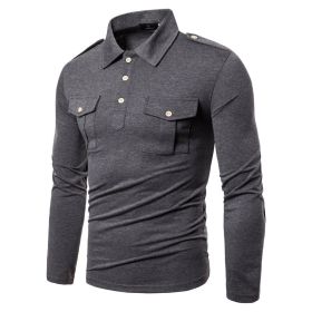 Men Polo Shirts Long Sleeve Slim Fit Breathable Shirts With Pockets - Gray - M