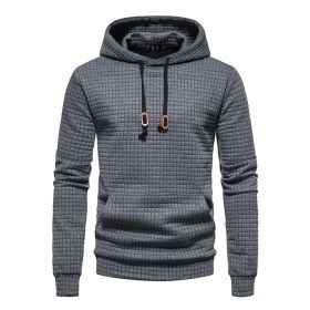 Mens Hooded Sweatshirt Casual Long Sleeve Drawstring Waffle Knit Pullover Hoodies - L - Dark Gray