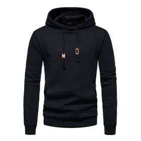 Mens Hooded Sweatshirt Casual Long Sleeve Drawstring Waffle Knit Pullover Hoodies - L - Black