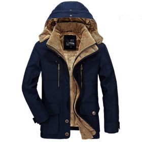 Solid Color Mens Parkas Jackets Hooded Thick Fleece Military Coat Fur Collar Warm Windbreaker Casual Outdoor Parka Overcoat Men - XXXXL - WISH601Blue