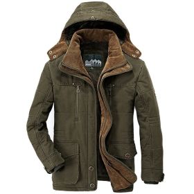 Solid Color Mens Parkas Jackets Hooded Thick Fleece Military Coat Fur Collar Warm Windbreaker Casual Outdoor Parka Overcoat Men - S - WISH601Green