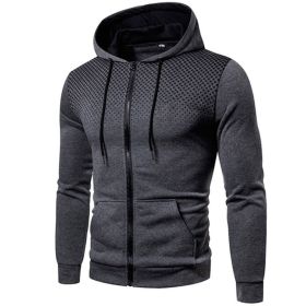 Men's polka dot zipper hoodie sweater Autumn and winter plush warm hoodie hoodie sweatshirt - Gray - L