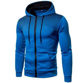 Men's polka dot zipper hoodie sweater Autumn and winter plush warm hoodie hoodie sweatshirt - Blue - M