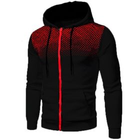 Men's polka dot zipper hoodie sweater Autumn and winter plush warm hoodie hoodie sweatshirt - Black - XXXL