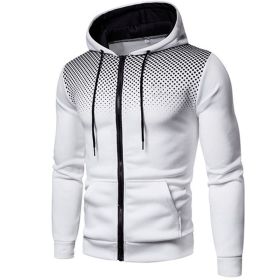 Men's polka dot zipper hoodie sweater Autumn and winter plush warm hoodie hoodie sweatshirt - White - M