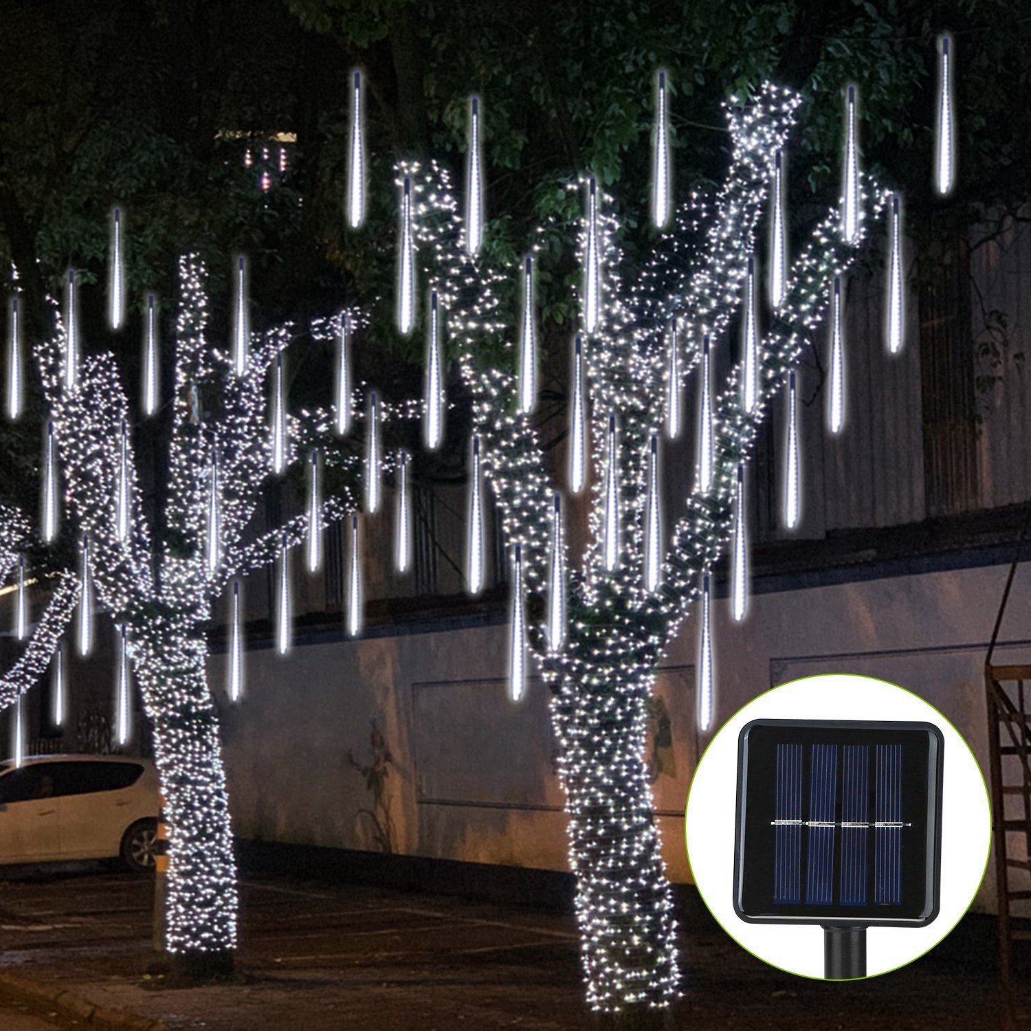Solar Powered Meteor Shower String Lights 9.84FT Falling Raindrop Tube Lamp Water Resistant Decorative Lights - ColdWhite Solar Powered Meteor Shower String Lights 9.84FT Falling Raindrop Tube Lamp Water Resistant Decorative Lights - ColdWhite