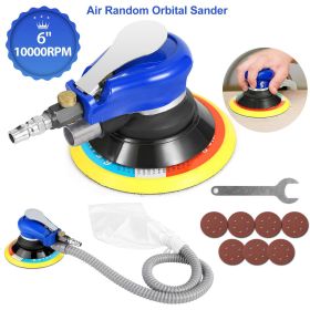 6" Air Random Orbital Sander Pneumatic Palm Sander 10000RPM w/7 Sandpapers - Blue