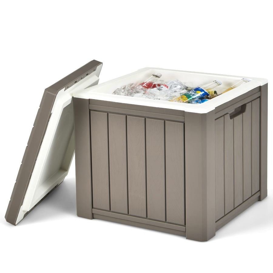 3-In-1 Patio 10 Gallon Ice Cube Cooler Box Table Stool Storage W/Handle - Brown - Outdoor Coolers 3-In-1 Patio 10 Gallon Ice Cube Cooler Box Table Stool Storage W/Handle - Brown - Outdoor Coolers