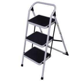Home Use 3-Step Short Handrail Iron Ladder Black & White YF - Black & White