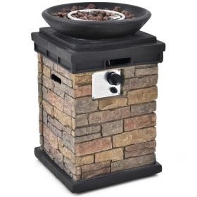 40000BTU Outdoor Propane Burning Fire Bowl Column Realistic Look Firepit Heater - Brown
