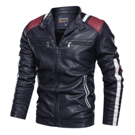 Mens Biker Jacket With Shoulder Details - Navy - L