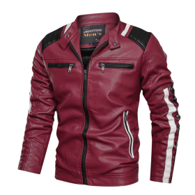 Mens Biker Jacket With Shoulder Details - Red - S