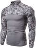 Men's Casual Camouflage T-Shirts Splicing Craft Slim Fit Shirts Zipper Neckline Long Sleeve T-Shirts - Gray-XXL