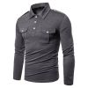 Men Polo Shirts Long Sleeve Slim Fit Breathable Shirts With Pockets - Gray - M