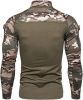 Men's Casual Camouflage T-Shirts Splicing Craft Slim Fit Shirts Zipper Neckline Long Sleeve T-Shirts - Green-XXL