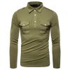Men Polo Shirts Long Sleeve Slim Fit Breathable Shirts With Pockets - Gray - M