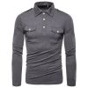 Men Polo Shirts Long Sleeve Slim Fit Breathable Shirts With Pockets - Gray - M
