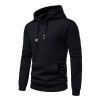 Mens Hooded Sweatshirt Casual Long Sleeve Drawstring Waffle Knit Pullover Hoodies - M - Black