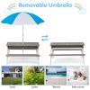 3-in-1 Kids Outdoor Wooden Picnic Table With Umbrella, Convertible Sand & Wate, Gray ASTM & CPSIA CERTIFICATION - as Pic
