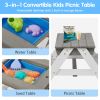 3-in-1 Kids Outdoor Wooden Picnic Table With Umbrella, Convertible Sand & Wate, Gray ASTM & CPSIA CERTIFICATION - as Pic