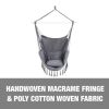 Tassel Hammock Chair with 2 matching square pillows and built-in side pockets - gray - polyester, fabric