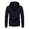 Mens Hooded Sweatshirt Casual Long Sleeve Drawstring Waffle Knit Pullover Hoodies - M - Black