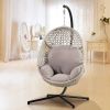 Large Hanging Egg Chair with Stand & UV Resistant Cushion Hammock Chairs with C-Stand for Outdoor - Beige