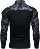 Men's Casual Camouflage T-Shirts Splicing Craft Slim Fit Shirts Zipper Neckline Long Sleeve T-Shirts - Black-XL