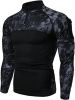 Men's Casual Camouflage T-Shirts Splicing Craft Slim Fit Shirts Zipper Neckline Long Sleeve T-Shirts - Black-XL