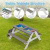 3-in-1 Kids Outdoor Wooden Picnic Table With Umbrella, Convertible Sand & Wate, Gray ASTM & CPSIA CERTIFICATION - as Pic