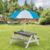 3-in-1 Kids Outdoor Wooden Picnic Table With Umbrella, Convertible Sand & Wate, Gray ASTM & CPSIA CERTIFICATION - as Pic